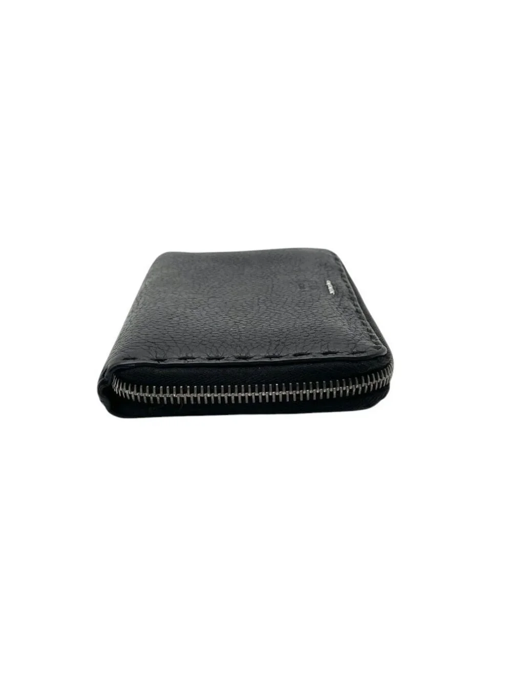 Fendi Wallet Selleria Zip Around Leather Marais the Black Silver Classic Simple